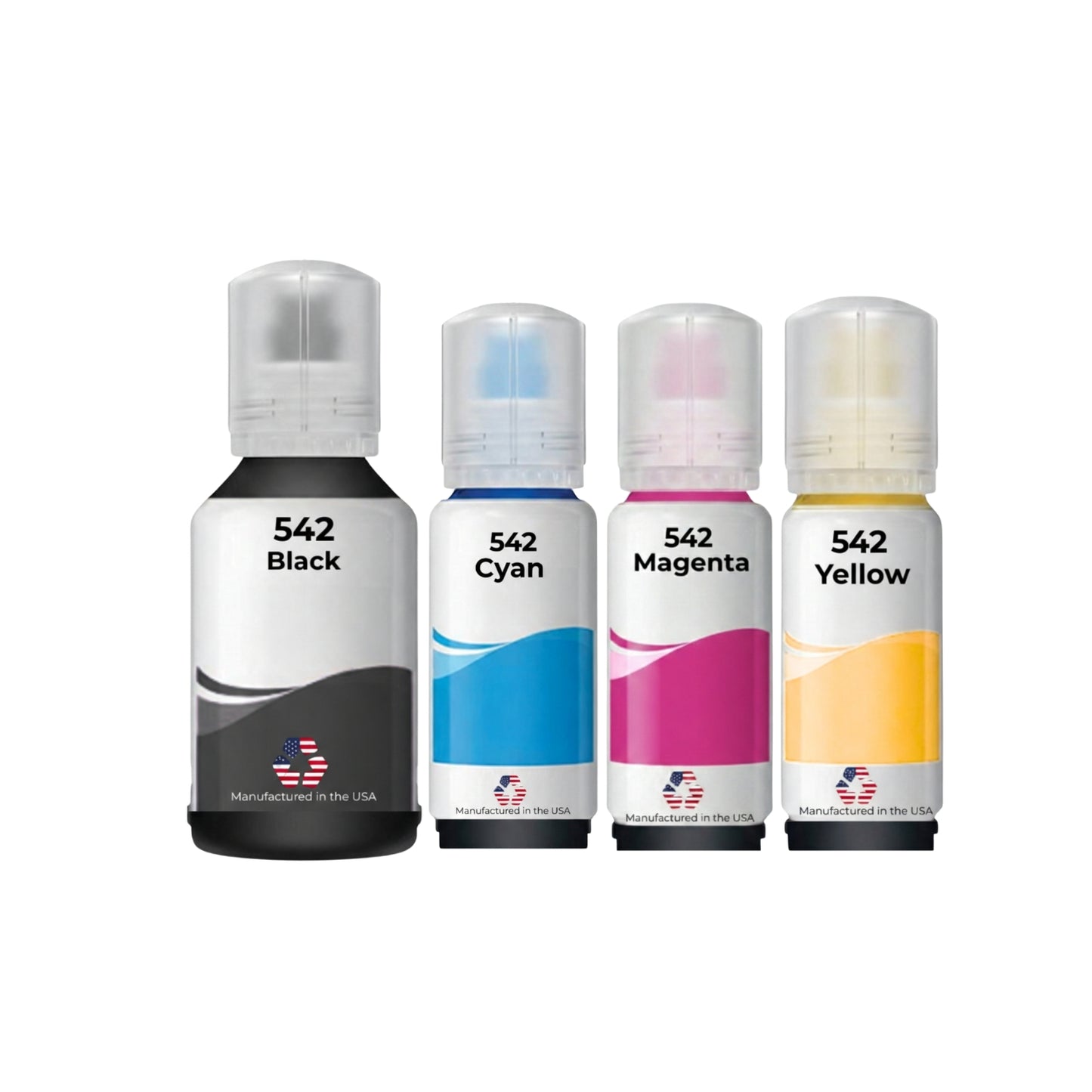 JIT Brand Replacement For Epson 542 (T542120-BCS) Ultra High Yield Black 130ml, CMY 70ml Ink Multi-Color Bottle Made in the USA