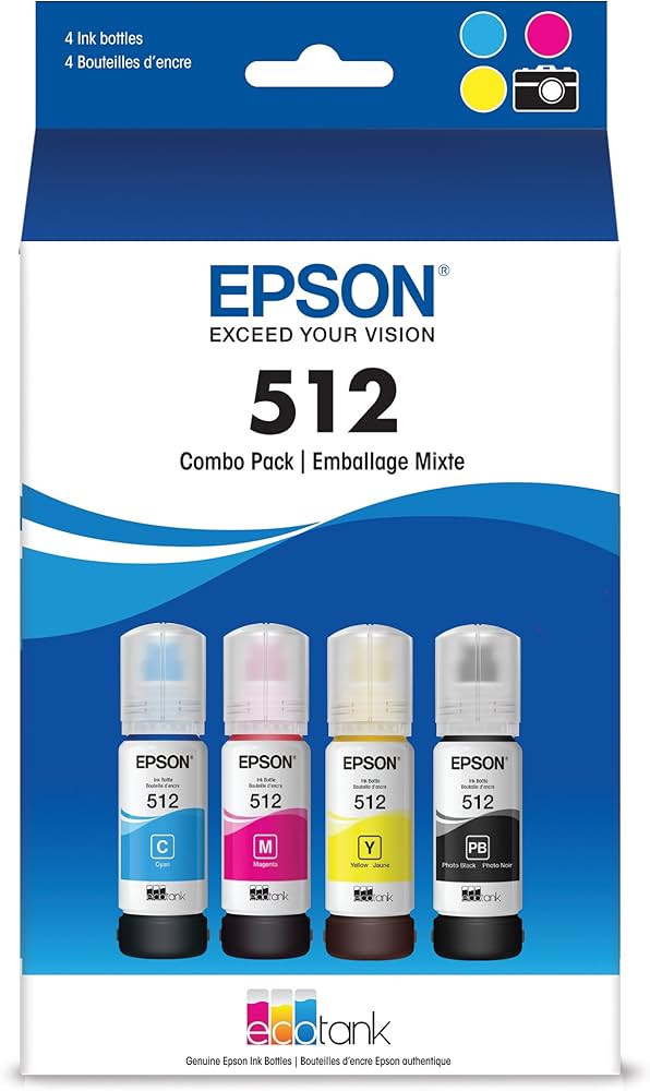 Original Epson T512 EcoTank Multi-Color (4-Pack) Ink Bottle, T512520-S