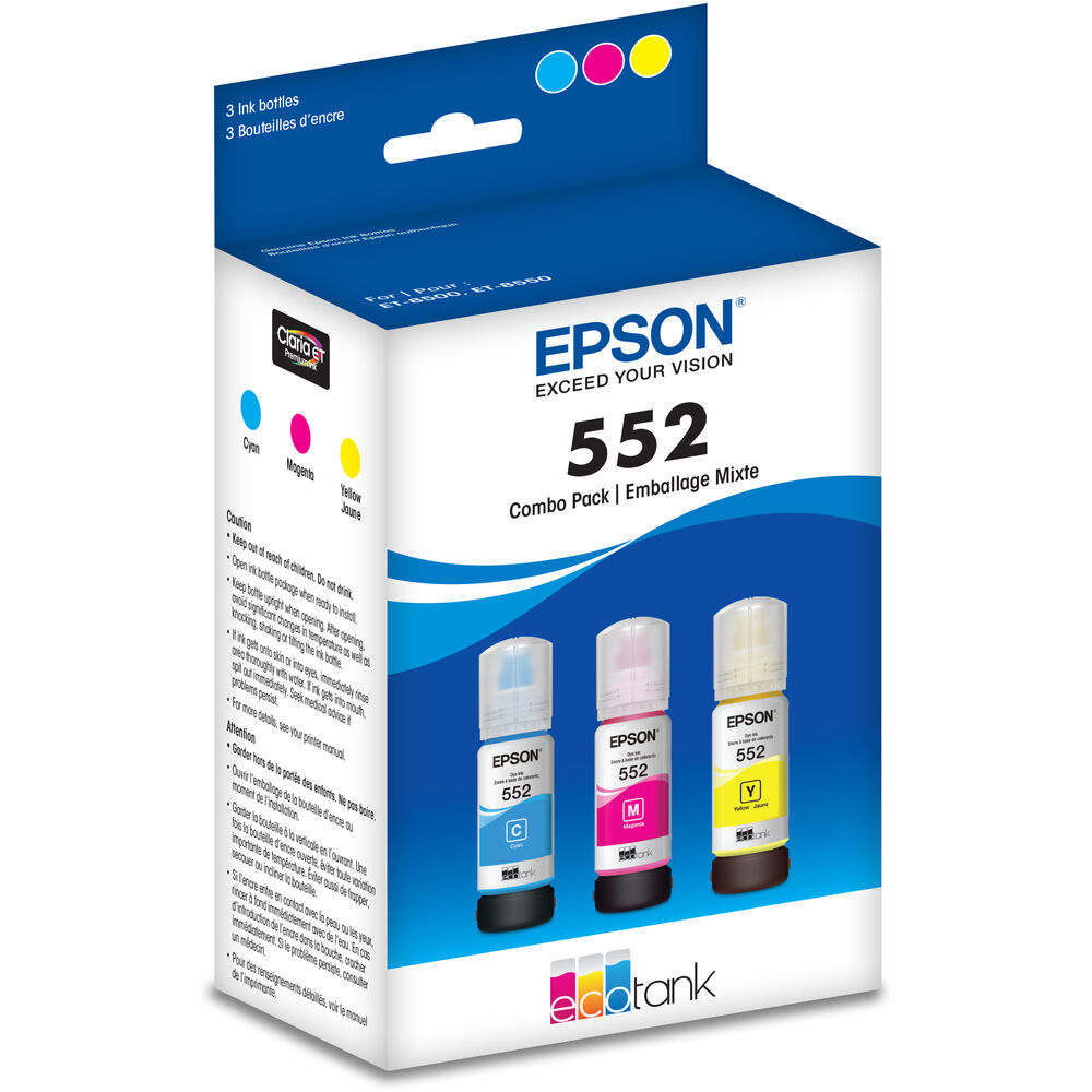 Original Epson T552 Ultra High-Yield Multi-Color (3-Pack) Ink Bottle, T552620-S