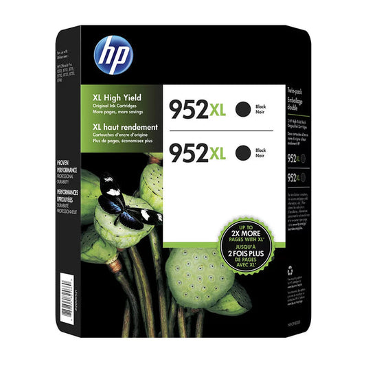 Original HP 952XL High Yield Black Ink Cartridge, F6U19AN-2 Pack