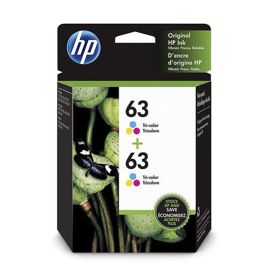 Original HP 63 Tri-Color Ink Cartridge, F6U61AN-2 Pack
