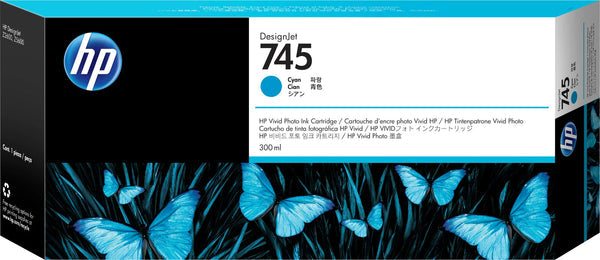 Original HP 745 300-ml High Yield Cyan DesignJet Ink Cartridge, F9K03A