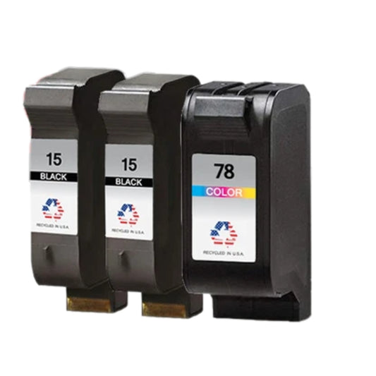DoorStepInk Brand for HP 15 2 Black / 78 1 Color 3-Pack Remanufactured in the USA Ink Cartridges