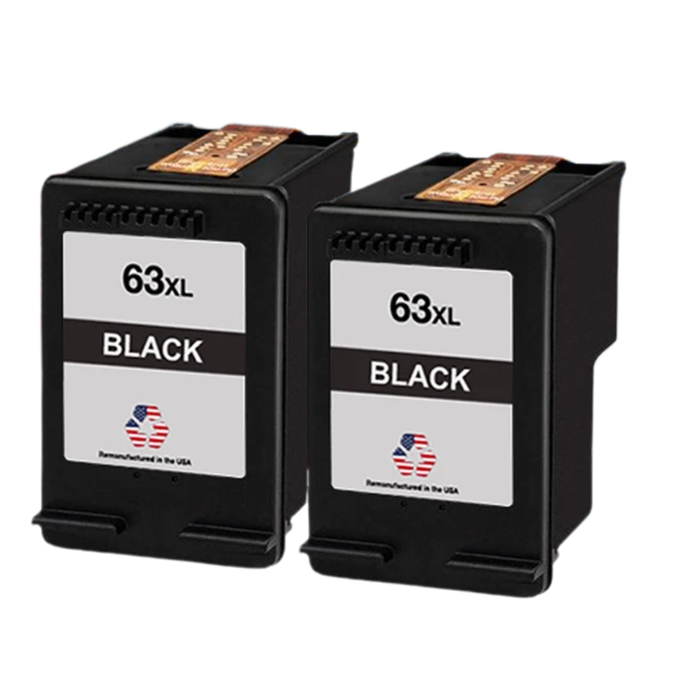 JIT Brand for HP 63XL (F6U64AN) Black Twin Pack Remanufactured in the USA Ink Cartridges