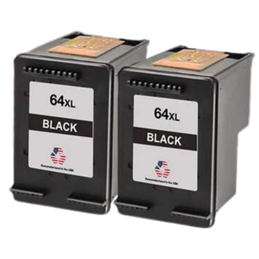 JIT Brand for HP 64XL (N9J92AN) Black Twin Pack Remanufactured in the USA Ink Cartridges