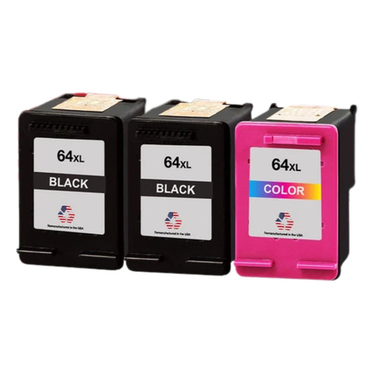JIT Brand for HP 64XL 2 Black / 1 Tri-Color 3-PackRemanufactured in the USA Ink Cartridges