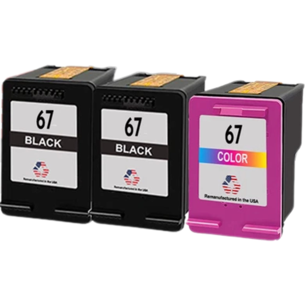 JIT Brand for HP 67 2 Black / 1 Color Combo Pack Remanufactured in the USA Ink Cartridges