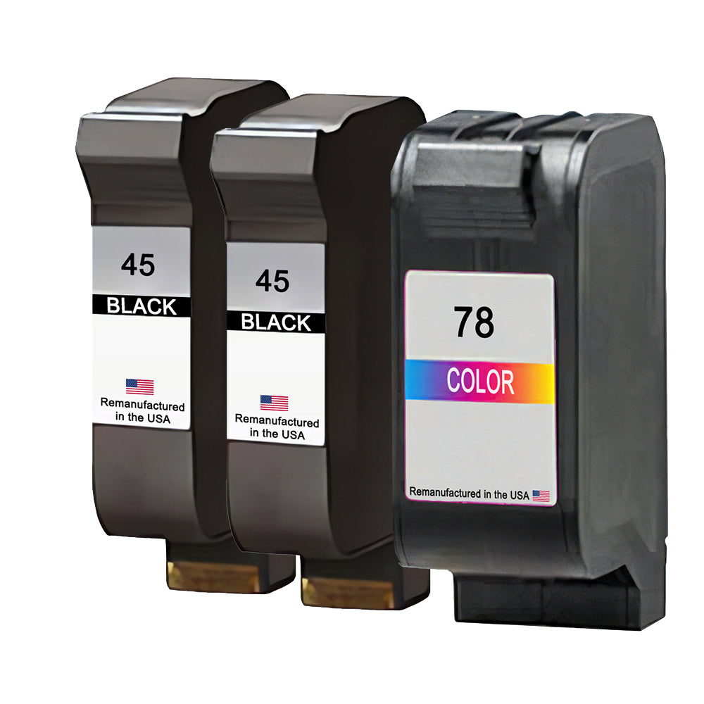 JIT Brand for HP 45 2 Black / 78 1 Color 3-Pack Remanufactured in the USA Ink Cartridges