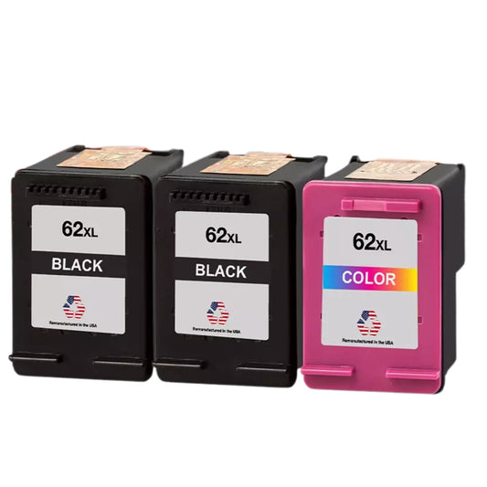 JIT Brand for HP 62XL 2 Black / 1 Tri-Color 3-Pack Remanufactured in the USA Ink Cartridges