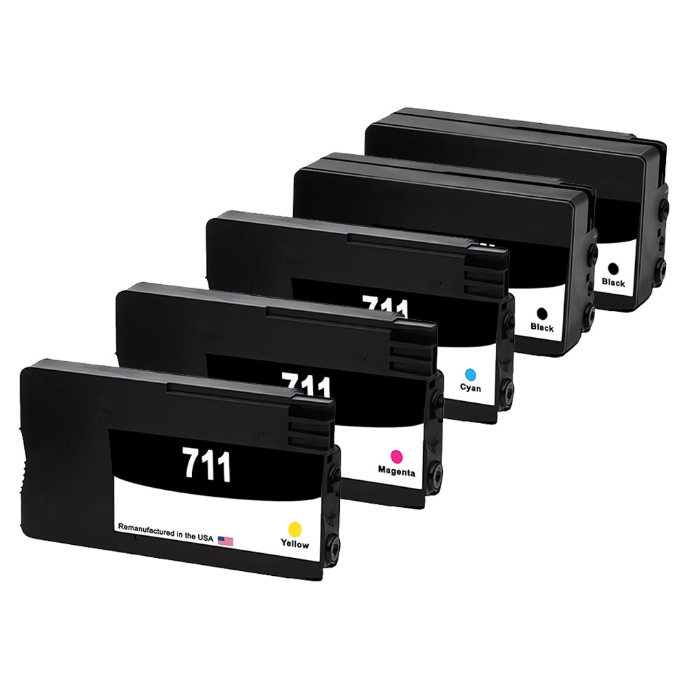 JIT Brand for HP 711XL 2 Black / 711 3 Color 5-pack Remanufactured in the USA Ink Cartridge