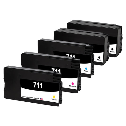 JIT Brand for HP 711XL 2 Black / 711 3 Color 5-pack Remanufactured in the USA Ink Cartridge