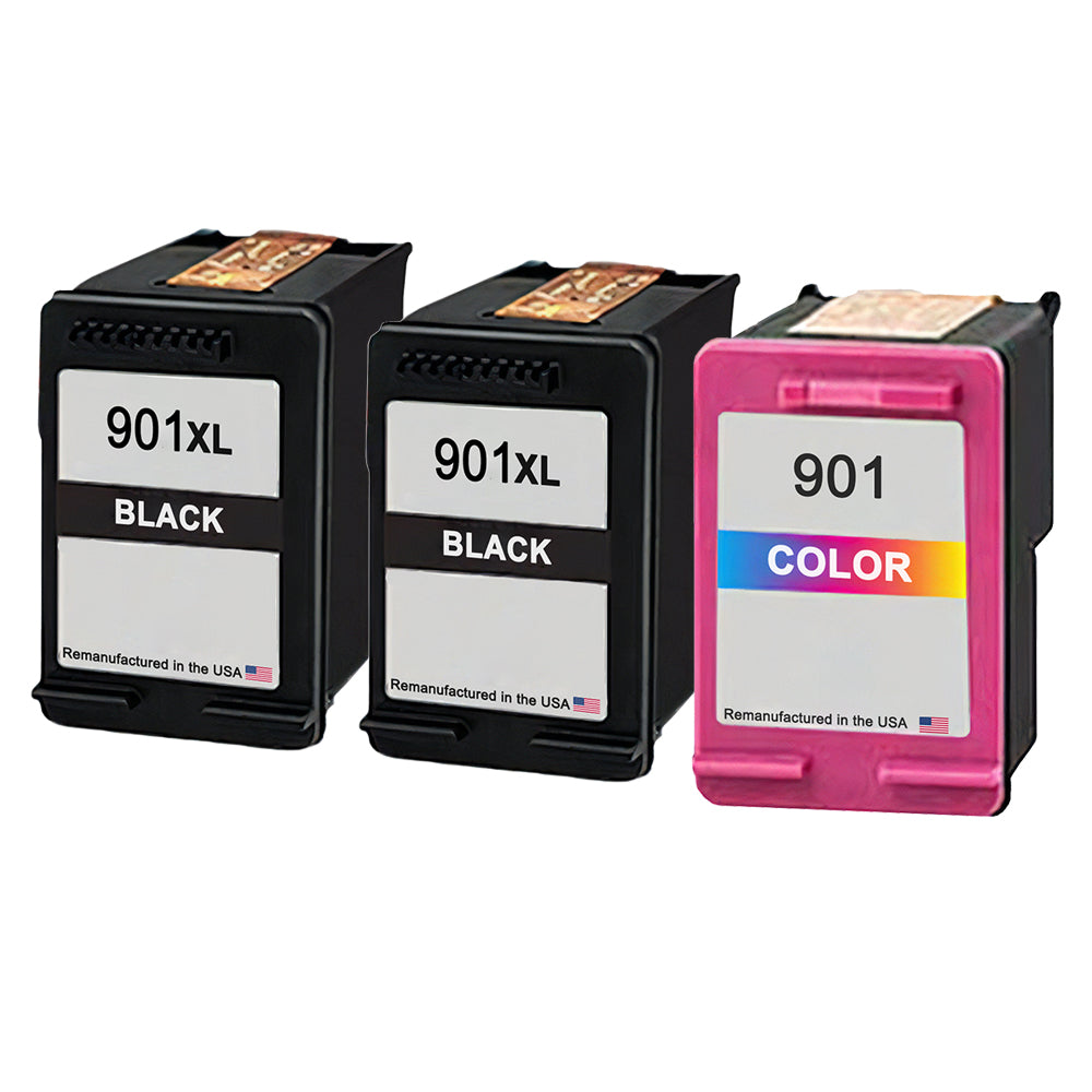 JIT Brand for HP 901XL 2 Black / 901 1 Tri-Color 3-Pack Remanufactured in the USA Ink Cartridges