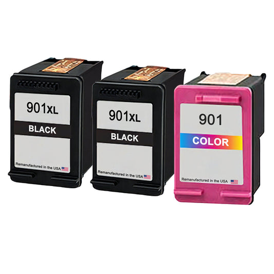 JIT Brand for HP 901XL 2 Black / 901 1 Tri-Color 3-Pack Remanufactured in the USA Ink Cartridges