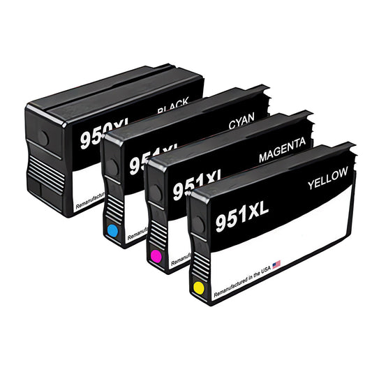 JIT Brand for HP 950XL 1 Black / 951XL 3 Color 4-pack Remanufactured in the USA Ink Cartridges