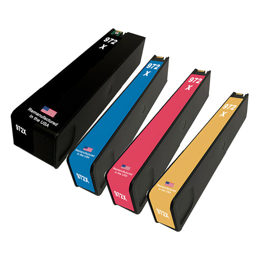 JIT Brand for HP 972X 1 Black & 3 Color 4-pack Remanufactured in the USA Ink Cartridges