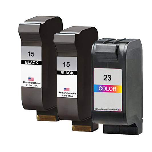 JIT Brand for HP 15 (C6615DN) black and HP 23 (C1823D) Remanufactured in the USA Ink Cartridges