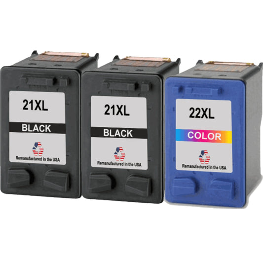 JIT Brand for HP 21XL 2 Black / HP 22XL 1 Color 3-Pack Remanufactured in the USA Ink Cartridges