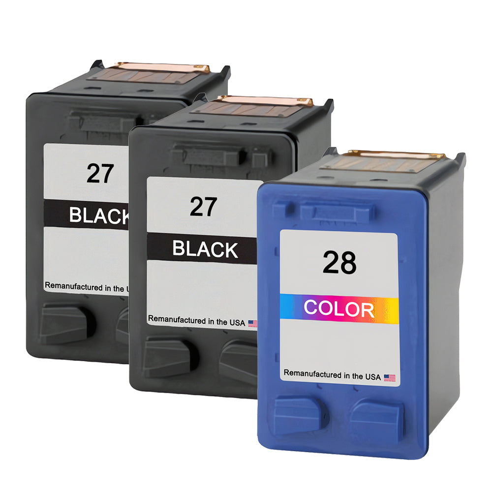 JIT Brand for HP 27 2 Black / 28 1 Color 3-Pack  Remanufactured in the USA Ink Cartridges