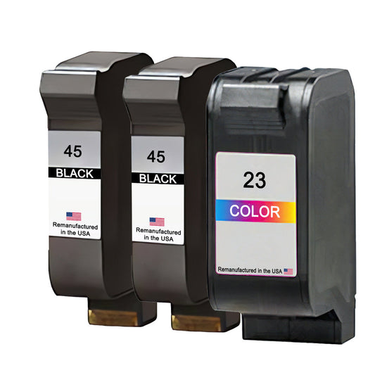 JIT Brand for HP 45 2 Black / 23 1 Color 3-Pack Remanufactured in the USA Ink Cartridges