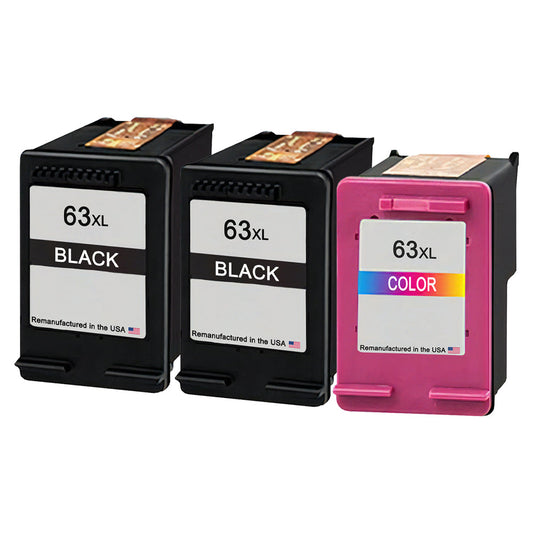 JIT Brand for HP 63XL 2 Black / 1 Tri-Color 3-Pack Remanufactured in the USA Ink Cartridges