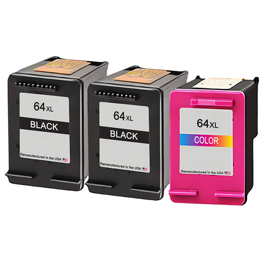 JIT Brand for HP 64XL 2 Black / 1 Tri-Color 3-PackRemanufactured in the USA Ink Cartridges