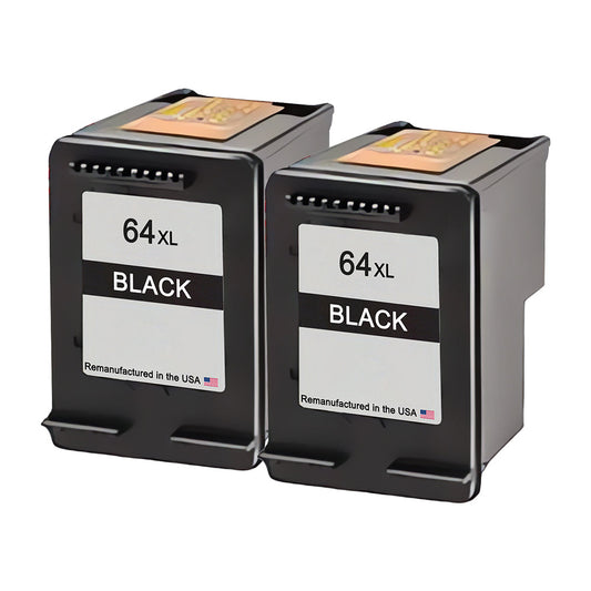 JIT Brand for HP 64XL (N9J92AN) Black Twin Pack Remanufactured in the USA Ink Cartridges