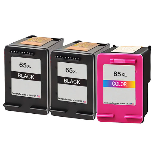 JIT Brand for HP 65XL 2 Black / 1 Color 3-Pack Remanufactured in the USA Ink Cartridges