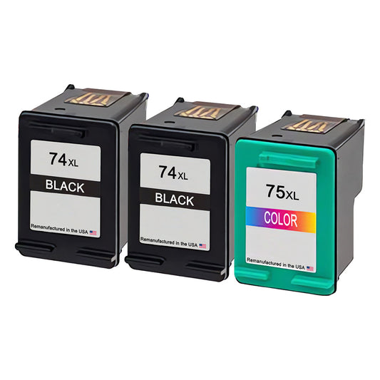 JIT Brand for HP 74XL 2 Black / 75XL 1 Color 3-Pack Remanufactured in the USA Ink Cartridges