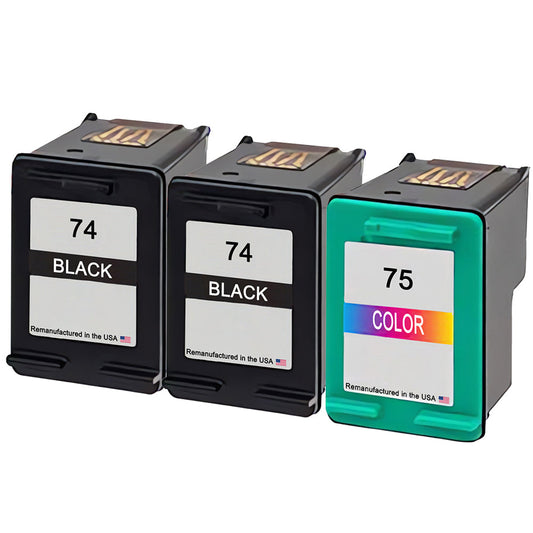 JIT Brand for HP 74 2 Black / 75 1 Color 3-Pack Remanufactured in the USA Ink Cartridges