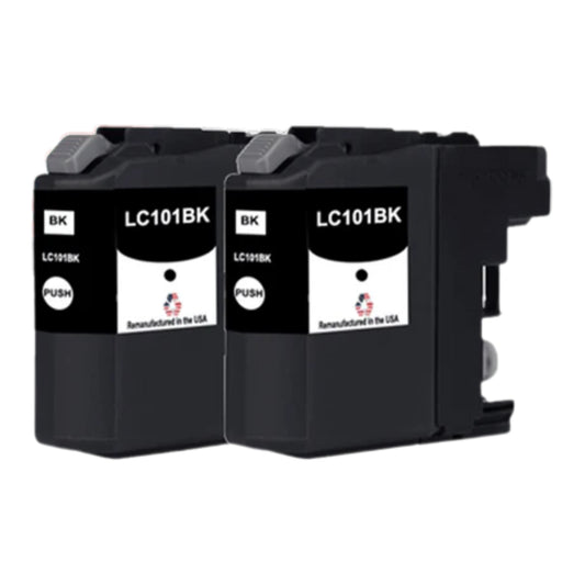 JIT Brand for Brother LC101BK Black Twin Pack Remanufactured in the USA Ink Cartridge