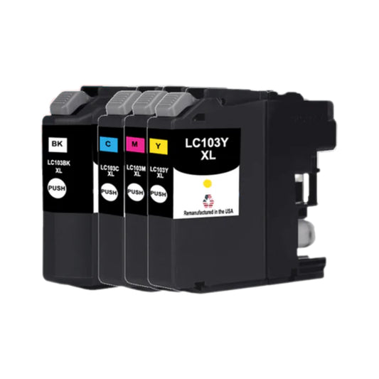 JIT Brand for Brother LC103 XL High Yield Black / 3 Color 4-Pack Remanufactured in the USA Ink Cartridge