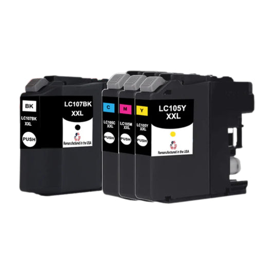 JIT Brand for Brother LC107BK Black / LC105 3 Colors XXL Super High Yield 4-Pack Remanufactured in the USA Ink Cartridges