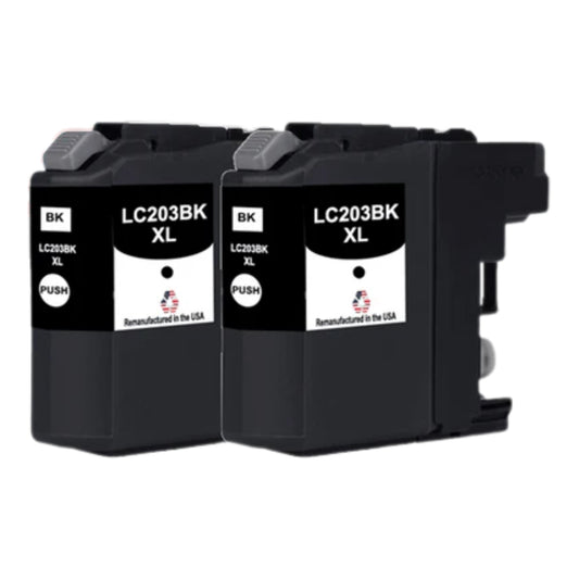 JIT Brand for Brother LC203BK XL High Yield Black Twin Pack Remanufactured in the USA Ink Cartridge