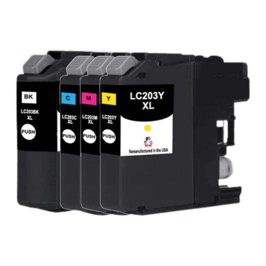 JIT Brand for Brother LC203 XL High Yield Black / 3 Color 4-Pack Remanufactured in the USA Ink Cartridges