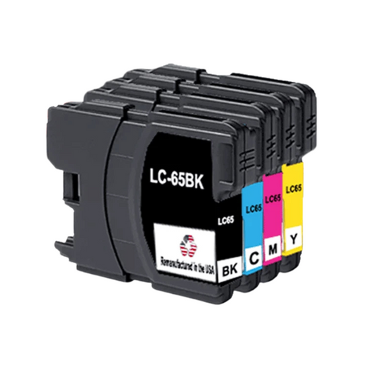 JIT Brand for Brother LC65 1 Black /  3 Color Remanufactured in the USA Ink Cartridges 4-pa