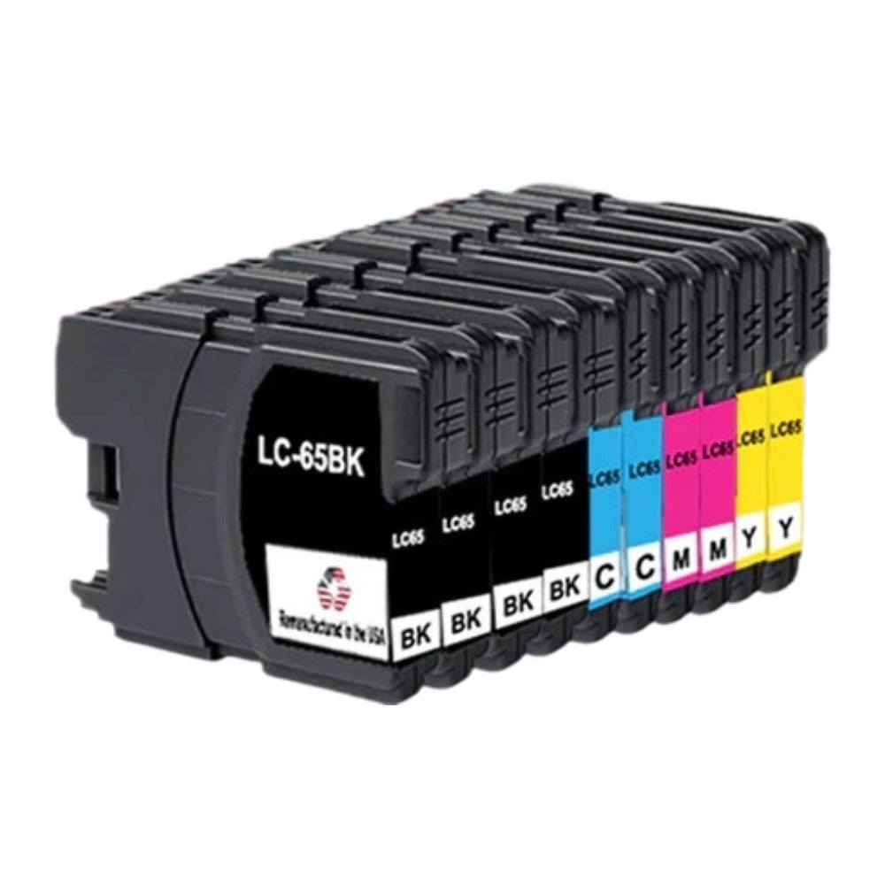 JIT Brand for Brother LC65 4 Black /  2 Each Color Remanufactured in the USA Ink Cartridges 10-pack