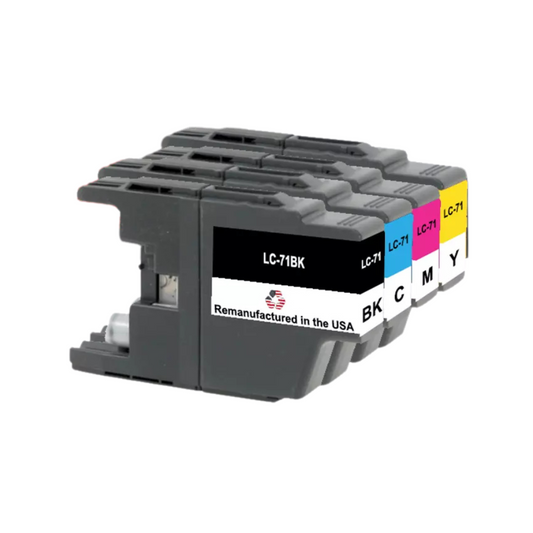 JIT Brand for Brother LC71 Black, Cyan, Magenta and Yellow Remanufactured in the USA Ink Cartridges 