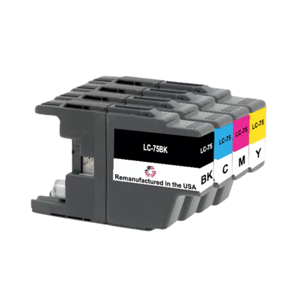 JIT Brand for Brother LC75 1 Black /  3 Color Remanufactured in the USA Ink Cartridges 4-pack