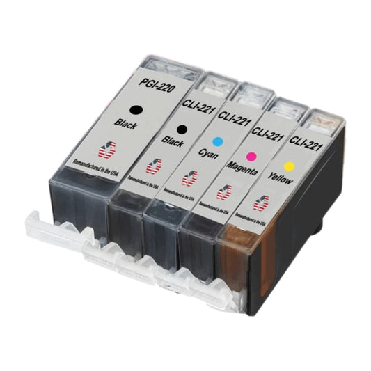 JIT Brand for Canon 1 PGI-220 Black / CLI-221 1 Black and 3 Colors Remanufactured in the USA Ink Cartridges 5-Pack