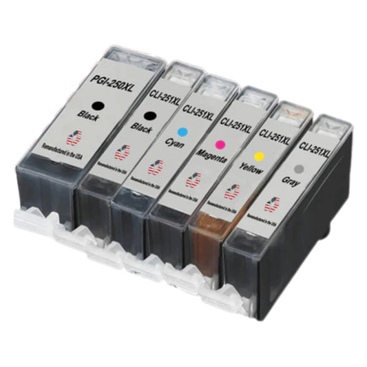 JIT Brand for Canon 1 PGI-250XL Black / CLI-251XL 1 Black, Gray and 3 Colors Remanufactured in the USA Ink