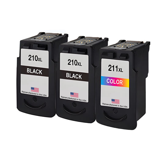 JIT Brand for Canon PG-210XL 2 black and CL-211XL 1 color Remanufactured in the USA Ink Cartridge