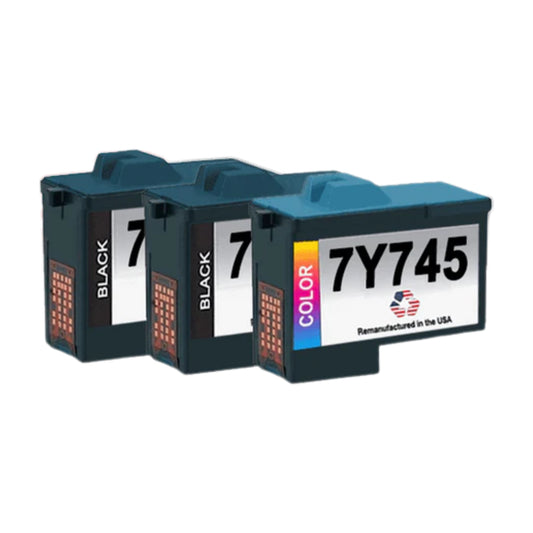 JIT Brand for Dell Series 2 7Y743 2 Black / 7Y745 1 Color 3-Pack Remanufactured in the USA Ink Cartridges