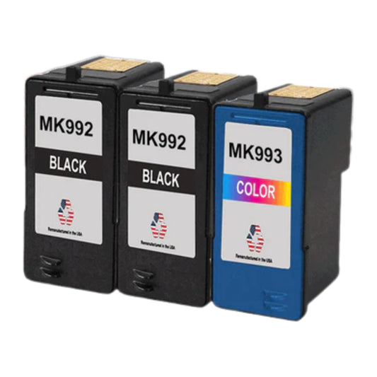 JIT Brand for Dell Series 9 MK992 2 Black / MK993 1 Color Remanufactured in the USA Ink Cartridges 3-Pack
