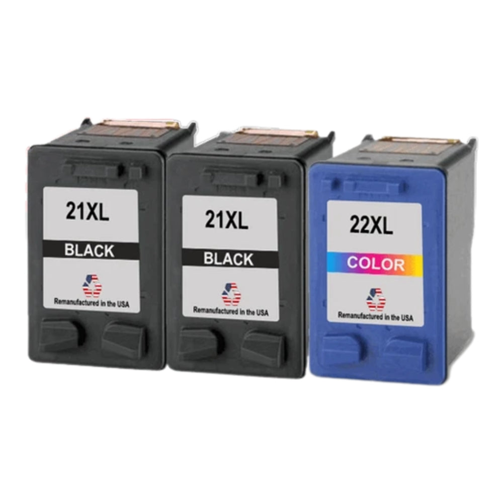 JIT Brand for HP 21XL 2 Black / HP 22XL 1 Color 3-Pack Remanufactured in the USA Ink Cartridges
