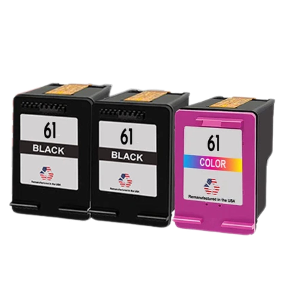 JIT Brand for HP 61 2 Black / 1 Color 3-Pack Remanufactured in the USA Ink Cartridges