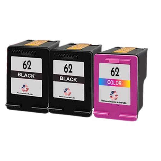 JIT Brand for HP 62 2 Black / 1 Tri-Color 3-Pack Remanufactured in the USA Ink Cartridges