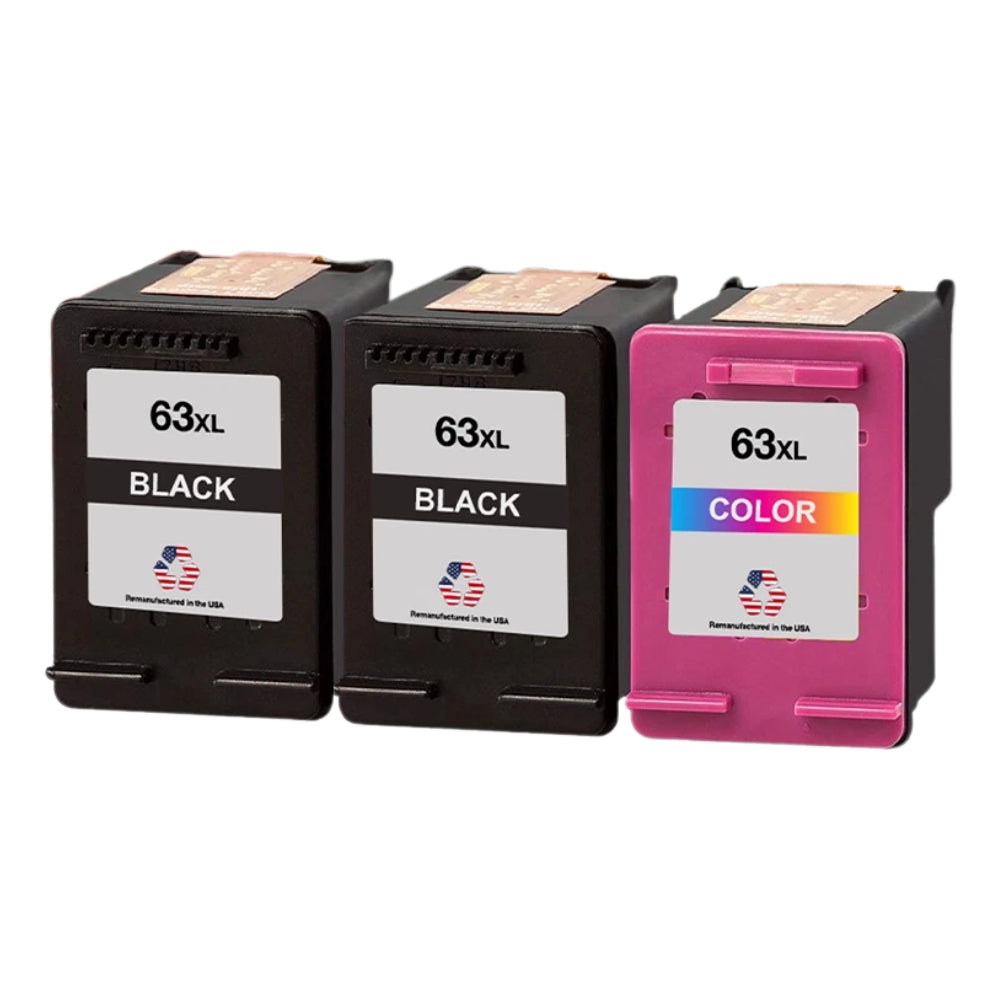 JIT Brand for HP 63XL 2 Black / 1 Tri-Color 3-Pack Remanufactured in the USA Ink Cartridges