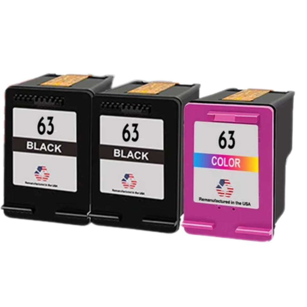 JIT Brand for HP 63 2 Black / 1 Tri-Color 3-Pack Remanufactured in the USA Ink Cartridges