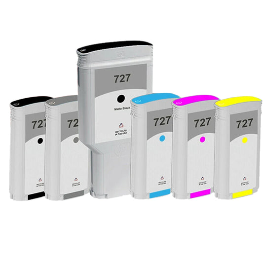 JIT Brand for HP 727 XL 727XL 300mL Matte Black / HP 727 130mL Color 6-Pack Remanufactured in the USA Ink Cartridges