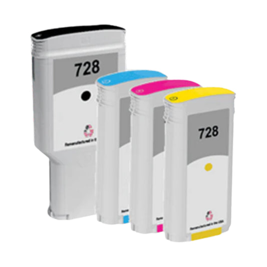 JIT Brand for HP 728 Matte Black 300mL  / HP 728 130mL Colors 4-Pack Remanufactured in the USA Ink Cartridges